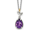 1.55 Carat (ctw) Amethyst Drop Pendant Necklace in Sterling Silver with Chain